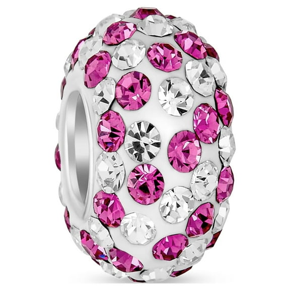 Bling Jewelry Womens Solid Stripe Pave Crystal Bead Charm for European Bracelet Sterling Silver Core