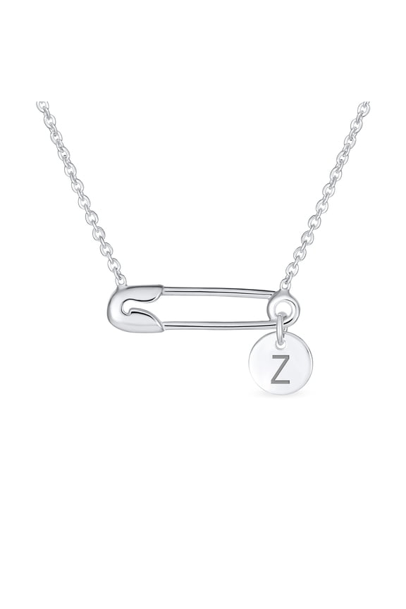 Womens Solidarity Round Circle Sideways Safety Pin Pendant Necklace Sterling Silver