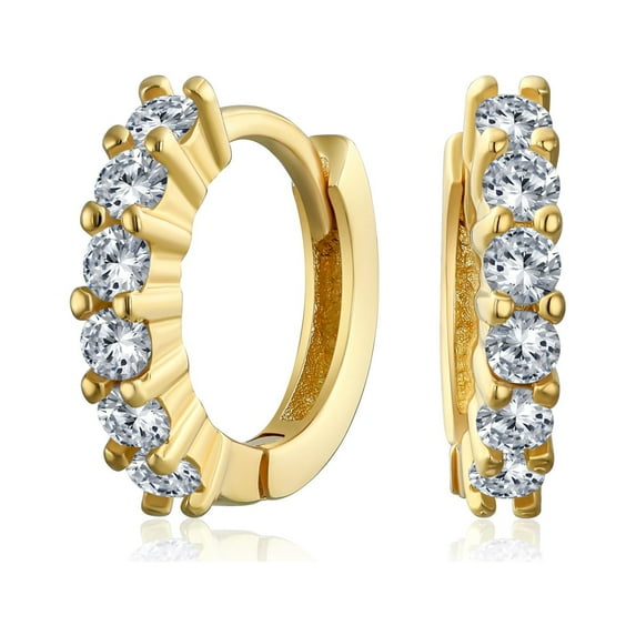 Bling Jewelry Womens Solitaire CZ Hoop Earrings Men Round Cubic Zirconia Rose Gold Sterling Silver