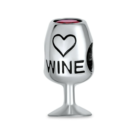 Bling Jewelry Womens Sommelier Red Wine Glass Charm Bead with Cubic Zirconia for European Bracelet