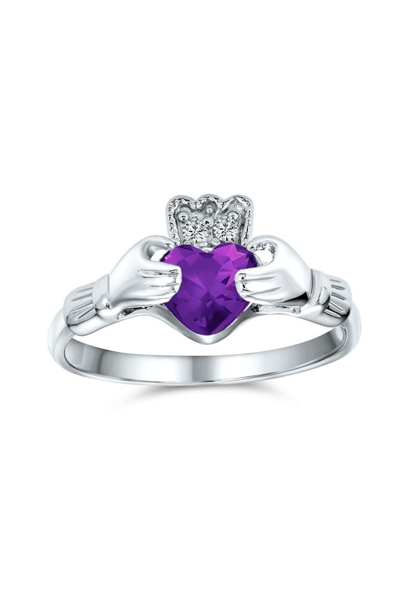 Womens Sorority Sister BFF Cocktail Statement Ring CZ Gemstone Claddagh .925 Silver