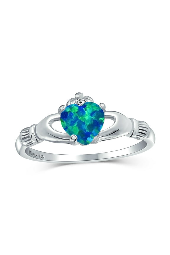 Womens Sorority Sister Silver Ring Opal Claddagh Design - Celtic Friendship Jewelry