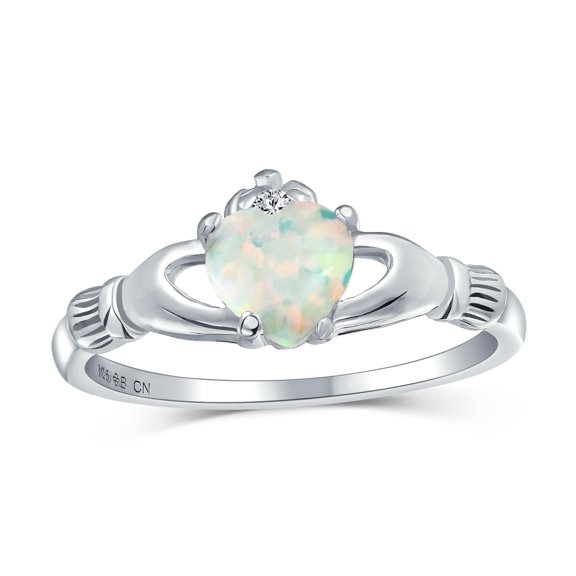 Bling Jewelry Womens BFF Celtic Friendship Couples Promise Created Opal Claddagh Ring Sterling Silver