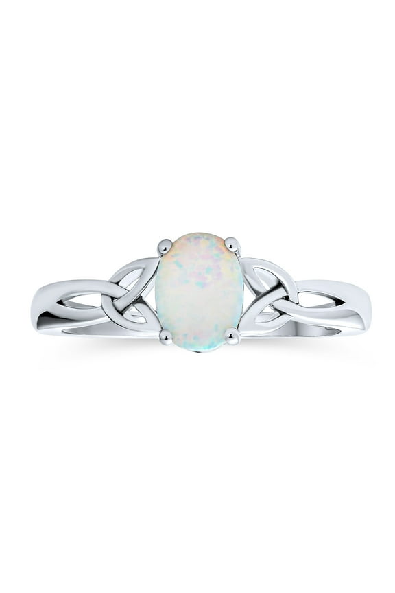 Womens BFF Triquetra Celtic Love Knot Oval Opal Ring Promise .925 Sterling Silver