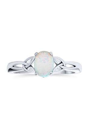 Womens Celtic Triquetra Infinity Love Knot Oval Opal Ring .925 Sterling Silver