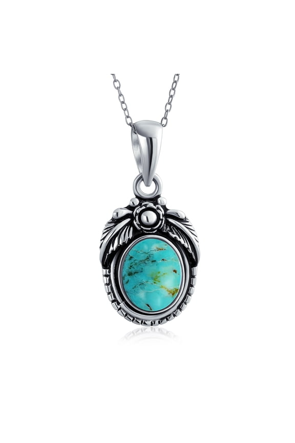 Womens Southwest Gemstone Turquoise Leaf Feather Pendant Necklace