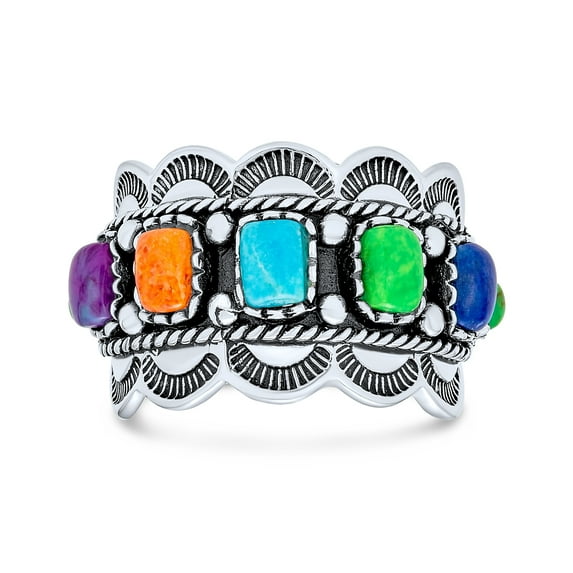 Bling Jewelry Womens Southwest Silver Ring with Multi-Color Gemstones in Sterling Silver