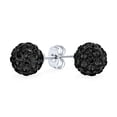 thumbnail image 1 of Bling Jewelry Womens Sparkling Black Onyx 8MM Pave Crystal Ball Stud Earrings Sterling Silver, 1 of 5