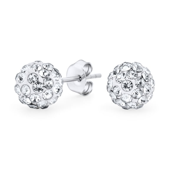 Bling Jewelry Womens Sparkling Clear 8MM Pave Crystal Ball Stud Earrings .925 Sterling Silver
