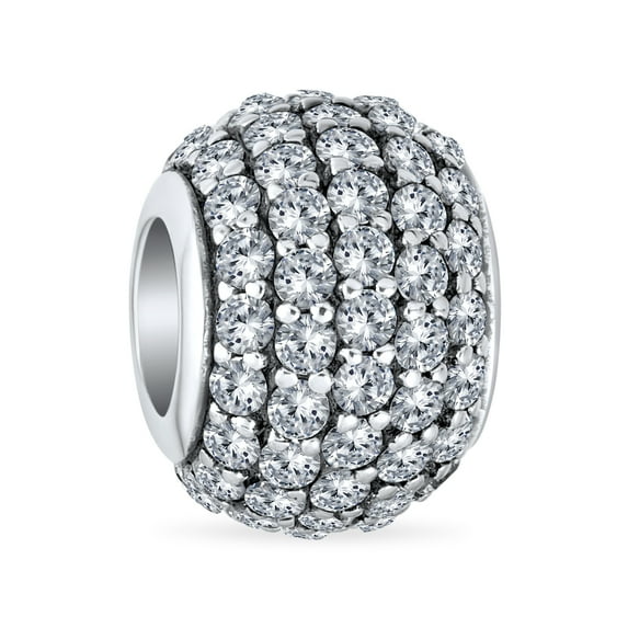 Bling Jewelry Womens Sparkling Dome Crystal Bead Charm Spacer Sterling Silver for European Bracelet