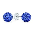 thumbnail image 1 of Bling Jewelry Womens Sparkling Sapphire 8MM Pave Crystal Ball Stud Earrings Sterling Silver, 1 of 5