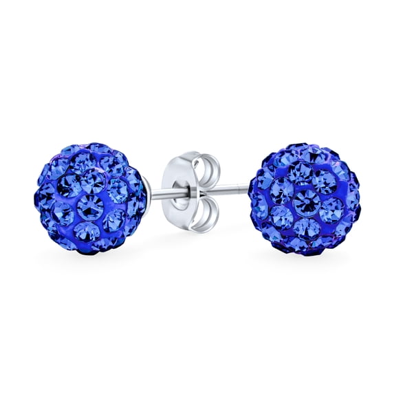 Bling Jewelry Womens Sparkling Sapphire 8MM Pave Crystal Ball Stud Earrings Sterling Silver