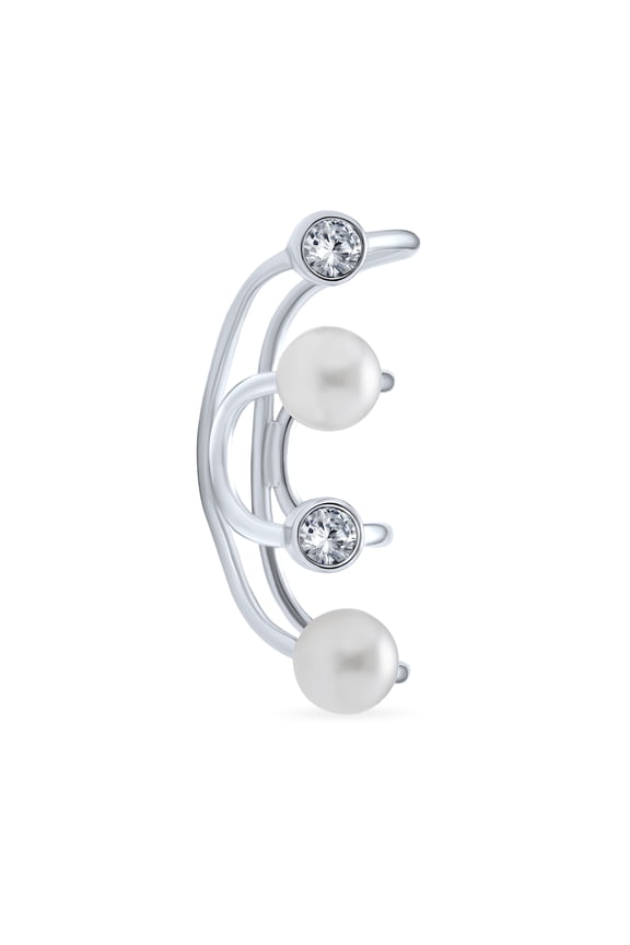 Womens Spiral Wire Crystal Pearl Ear Cuff Cartilage Wrap Helix Earring Silver