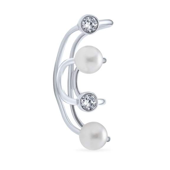 Bling Jewelry Womens Spiral Wire Crystal Pearl Ear Cuff Cartilage Wrap Helix Earring Silver