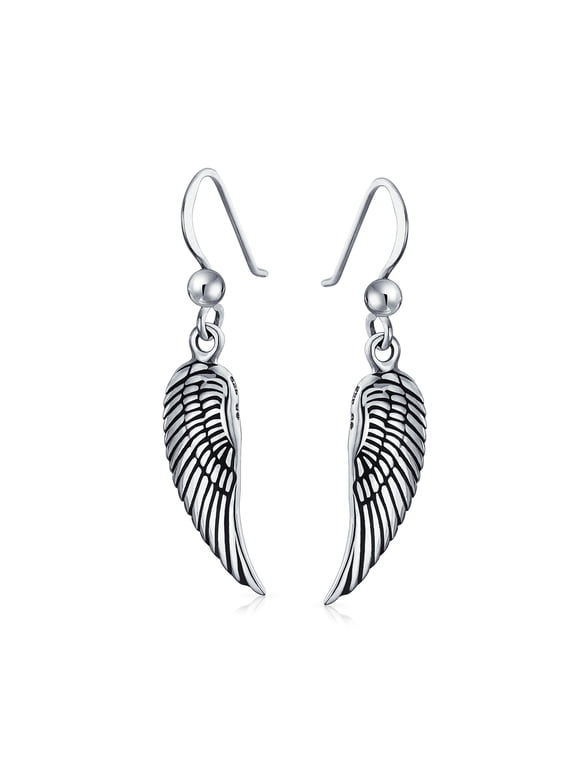 Womens Spiritual Feather Guardian Angel Wing Dangle Earrings .925 Sterling Silver