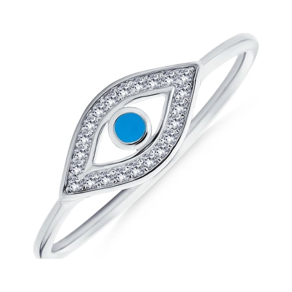 Bling Jewelry Womens Spiritual Dainty Blue Evil Eye Band Ring CZ Halo .925 Sterling Silver