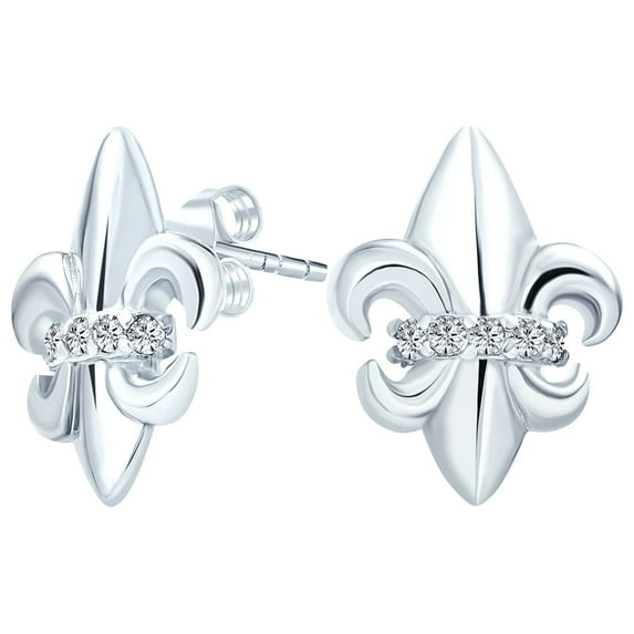 Bling Jewelry Womens Spiritual Fleur De Lis CZ Stud Earrings Lightweight Sterling Silver Lily Flower
