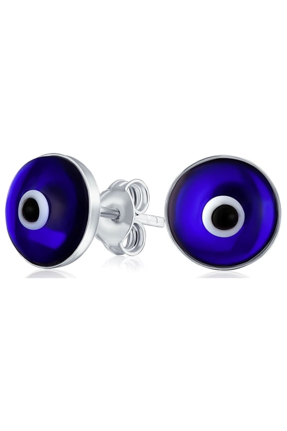 Womens Protection Evil Eye Stud Earrings Murano Glass Silver 9MM