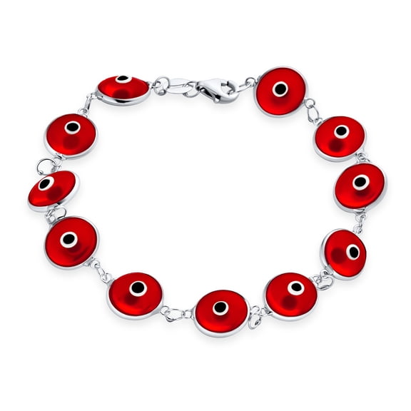 Bling Jewelry Womens Spirtual Turkish Light Red Glass Evil Eye Bracelet Sterling Silver 7.5"