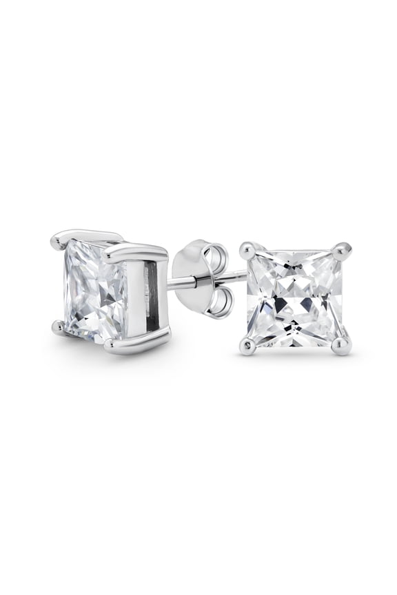 Womens 1CT Square Solitaire Brilliant Princess CZ Stud Earrings Sterling Silver 6MM