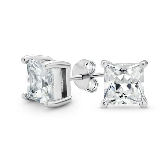 Bling Jewelry Womens 2CT Square Solitaire Brilliant Princess CZ Stud Earrings Sterling Silver 8MM