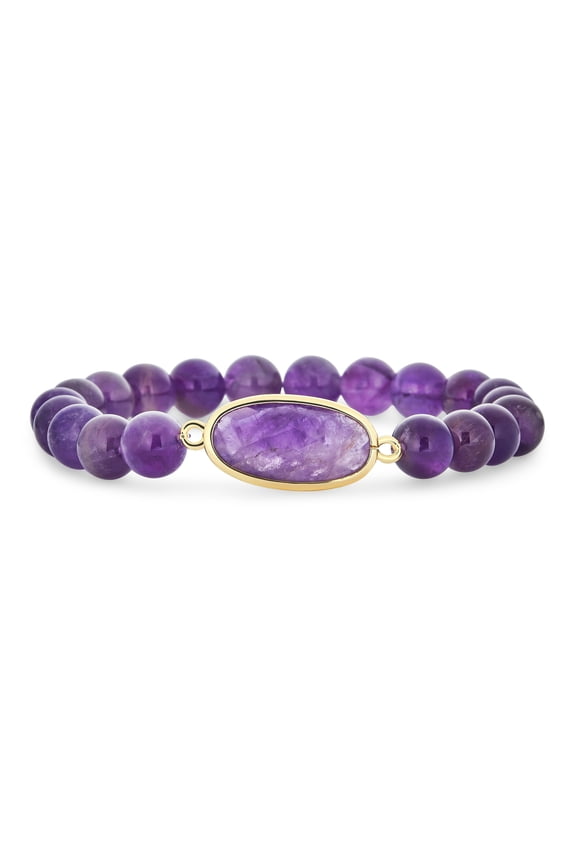 Womens Purple Amethyst Gemstone 8MM Bead Stackable Stretch Bracelet Faceted Statement Stone