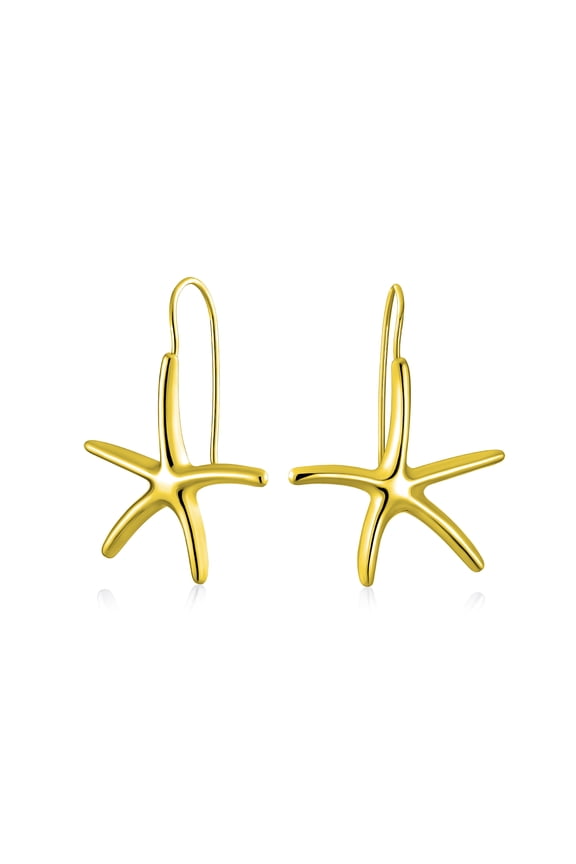 Womens Nautical Tropical Large Starfish Dangle Drop Earrings Fish Hook Gold Plated