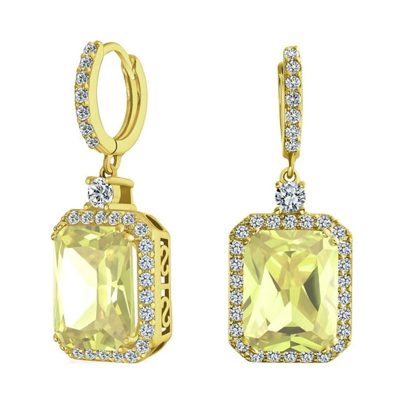 Bling Jewelry Womens Statement Fashion Emerald Cut CZ Halo Dangle Chandelier Earrings GoldSilver