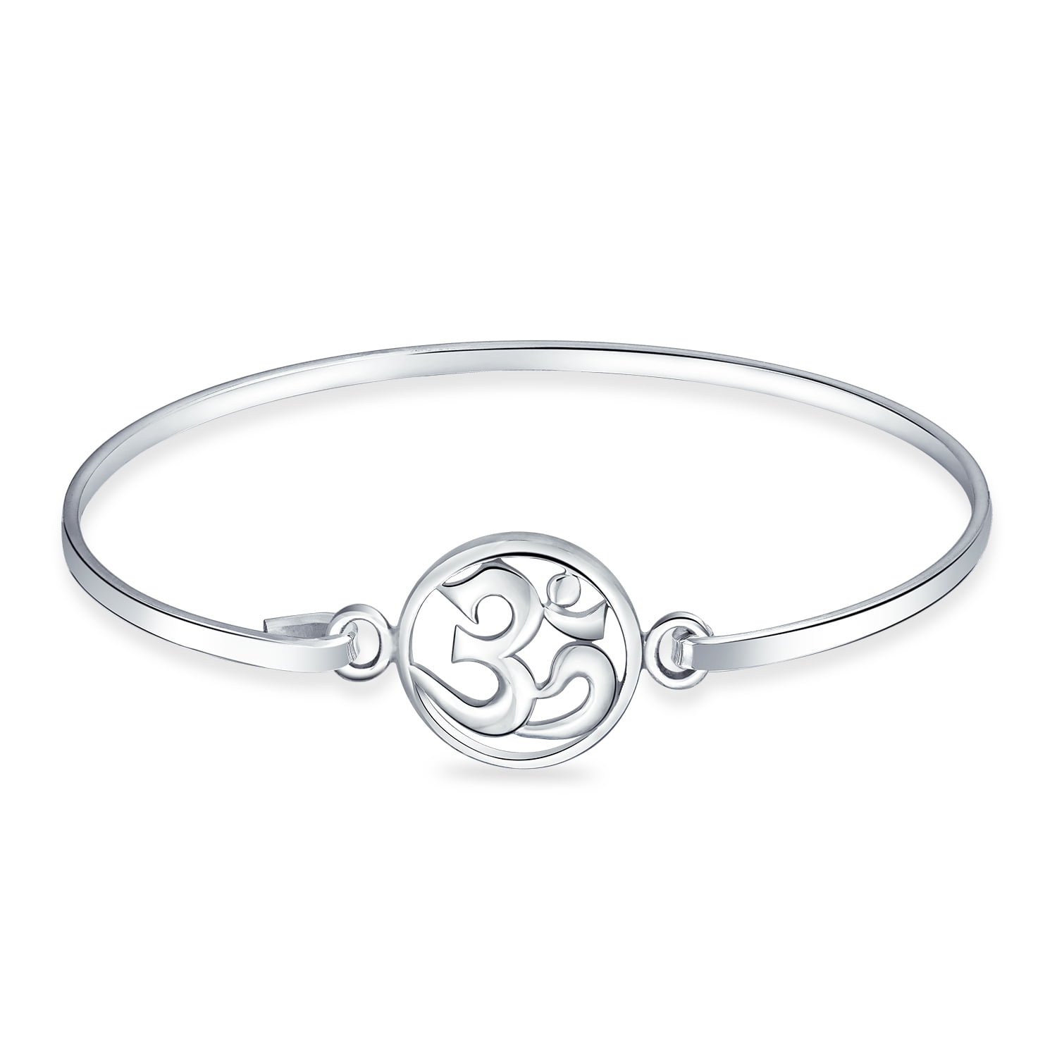 Sterling Silver Aum Om Symbol Bracelet With Genuine Leather Strap - 8 Inch, .925 Silver, Spiritual Jewelry