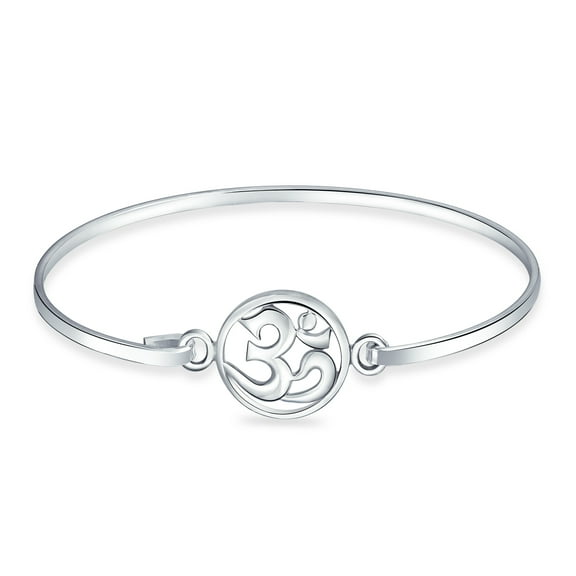 Bling Jewelry Womens Sterling Silver Aum Om Charm Yoga Spiritual Bangle Bracelet for Harmony