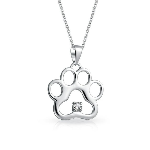 Bling Jewelry Womens Sterling Silver CZ Accent Paw Print Pendant Necklace for Cat and Dog Lovers