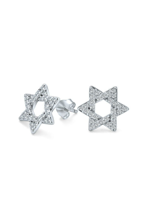 Womens Sterling Silver CZ Star of David Stud Earrings for Bat Mitzvah Judaic Gift