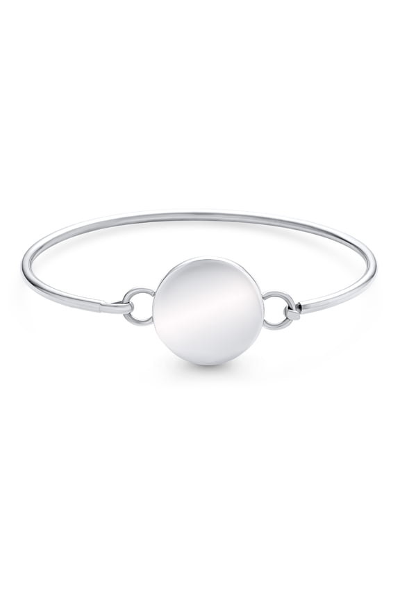 Womens Sterling Silver ID Bracelet with Round Monogram - Polished & Durable Design