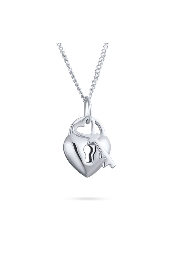 Womens 2 Charm Love Lock and Key Heart Pendant Necklace .925 Sterling Silver