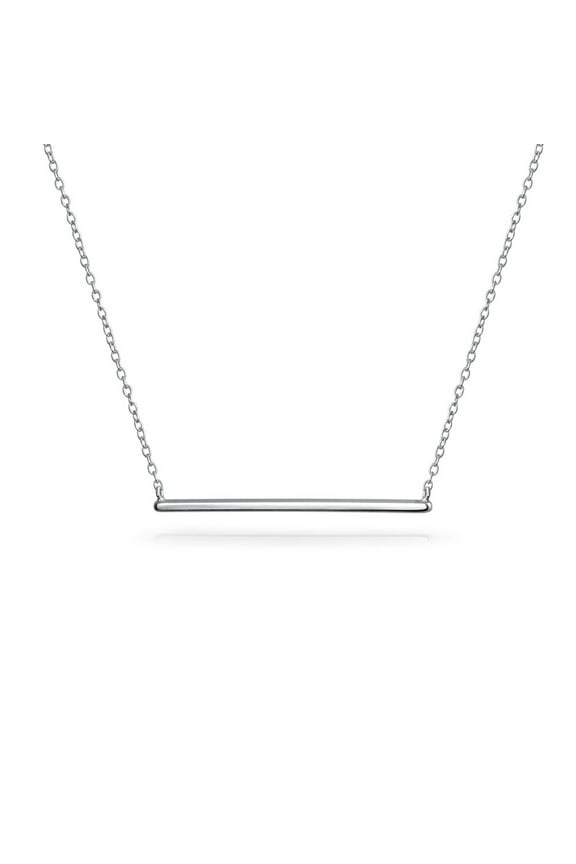 Womens Minimalist Horizontal Name Plate Sideways Bar Pendant Necklace Sterling Silver