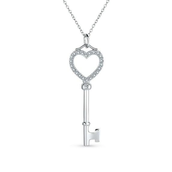 Bling Jewelry Womens Sterling Silver Open Heart Key Pendant Necklace with Pave Cubic Zirconia