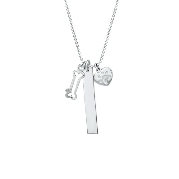 Bling Jewelry Womens Sterling Silver Paw Prints Heart Dog Bone Charm Pendant Necklace for Pet Lovers