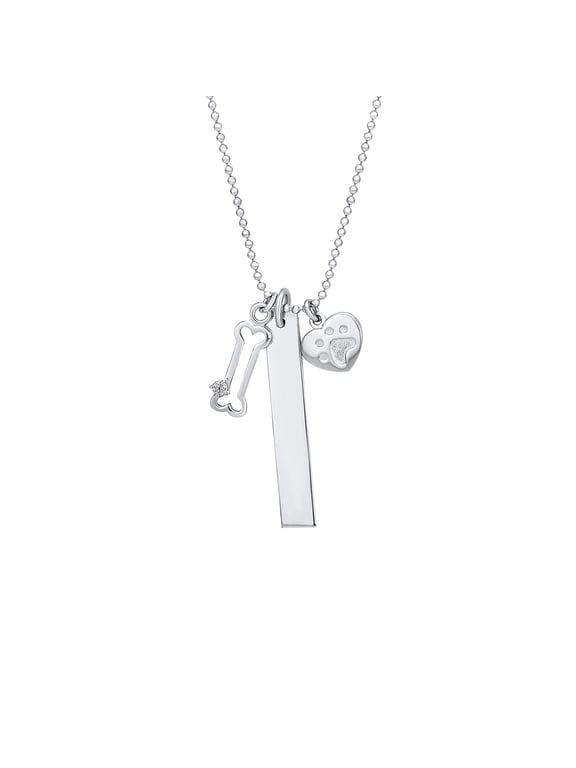 Womens Bar Heart Dog Bone Charm Paw Prints Pendant Necklace .925 Sterling Silver