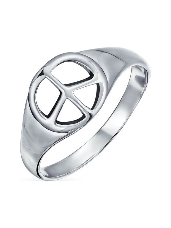 Womens Retro Symbol of World Peace Ring Band .925 Sterling Silver