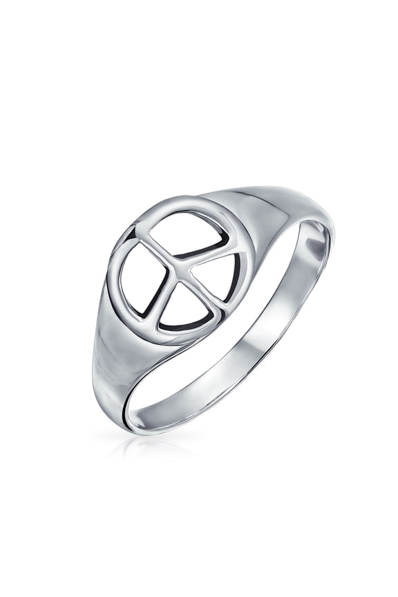 Womens Sterling Silver Ring with World Peace Signet for Men