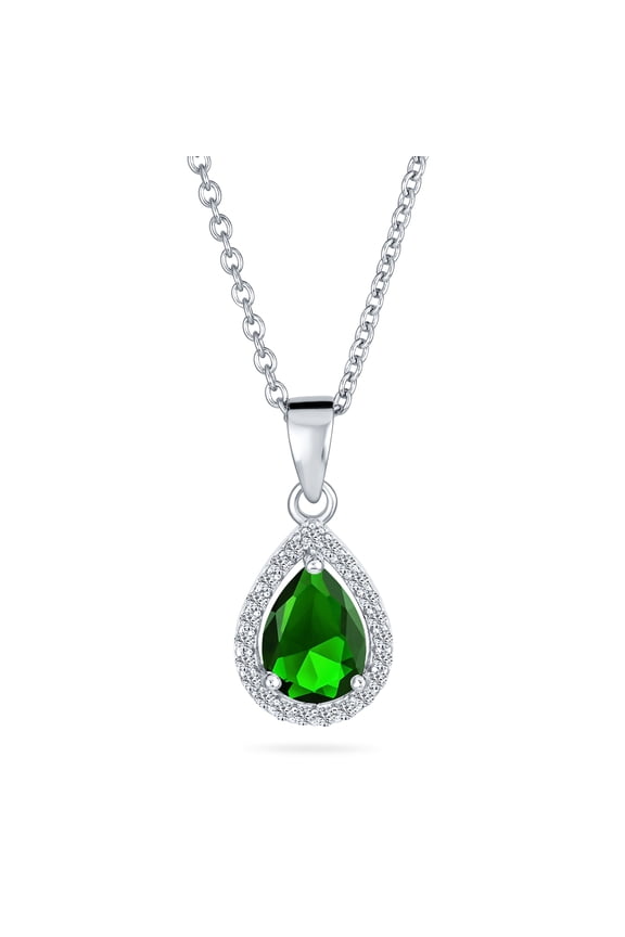 Womens Sterling Silver Victorian Bridal Necklace Blue Solitaire CZ Teardrop Pendant