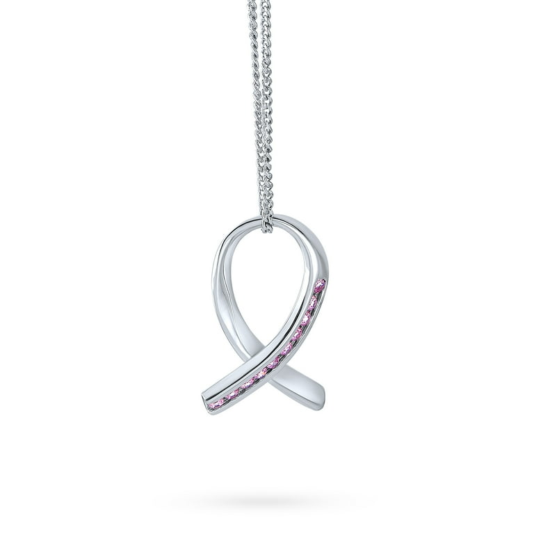 Bling Jewelry Womens Strength Hope Pink Ribbon CZ Pendant