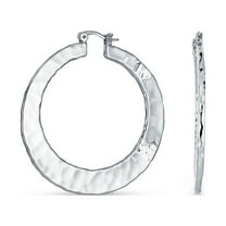 Bling Jewelry Womens  Textured Hammered Hoop Huggie Earrings 2 Inch