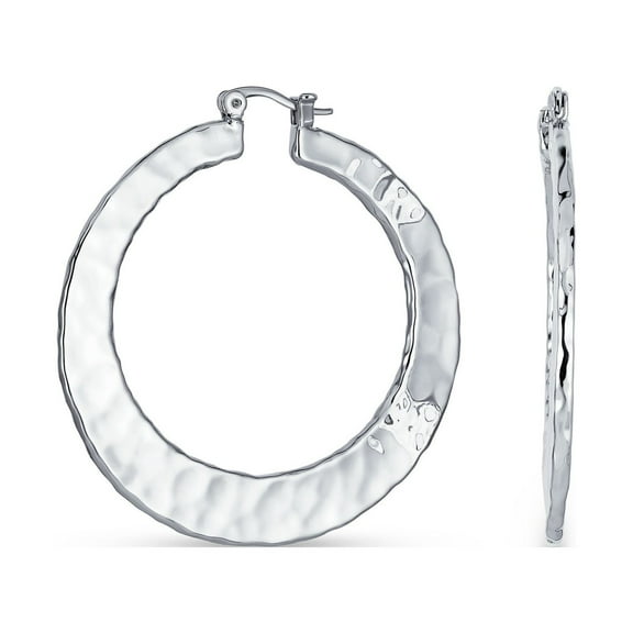Bling Jewelry Womens  Textured Hammered Hoop Huggie Earrings 2 Inch