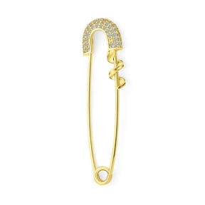 Bling Jewelry Womens Support Symbol CZ Accent Safety Pin Brooch Gold Plated .925 Sterling Silver
