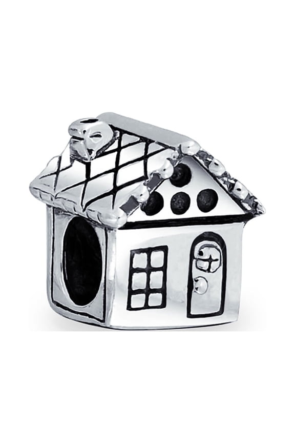 Womens New Homeowner House Charm Bead Oxidized .925 Sterling Silver Fits European Bracelet