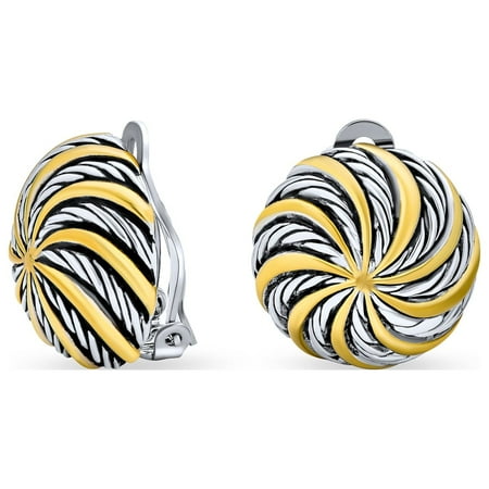 Bling Jewelry Womens Swirl Clip-On Earrings Two-Tone Round Disc Gold