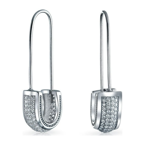 Bling Jewelry Womens Symbol of Support Dangle Chandelier Earrings Pave CZ Safety Pin Threader Silver