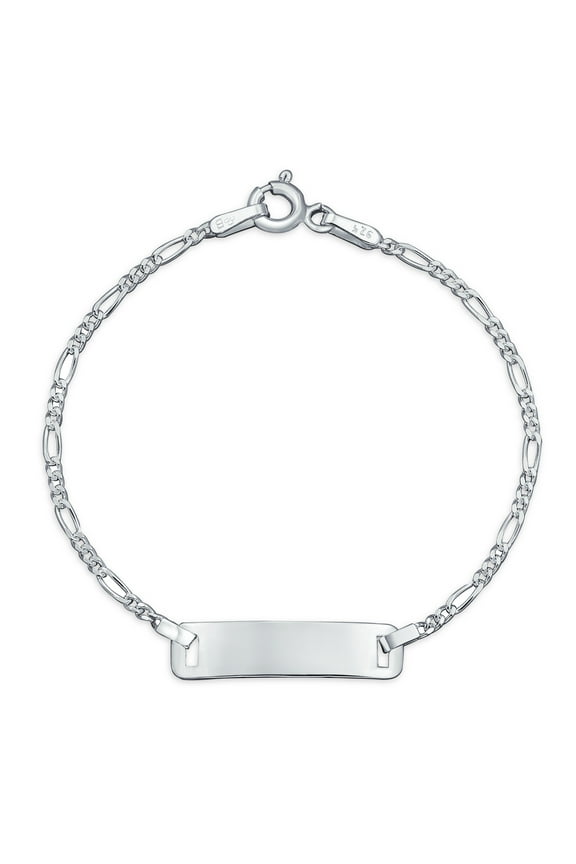 Womens Thin Dainty Identification ID Name Plate Bracelet Figaro Sterling Silver 6 Inch