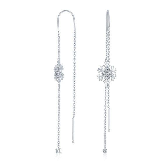 Bling Jewelry Womens Thin Linear Clear Blue CZ Snowflake Dangle Chandelier Earrings Sterling Silver
